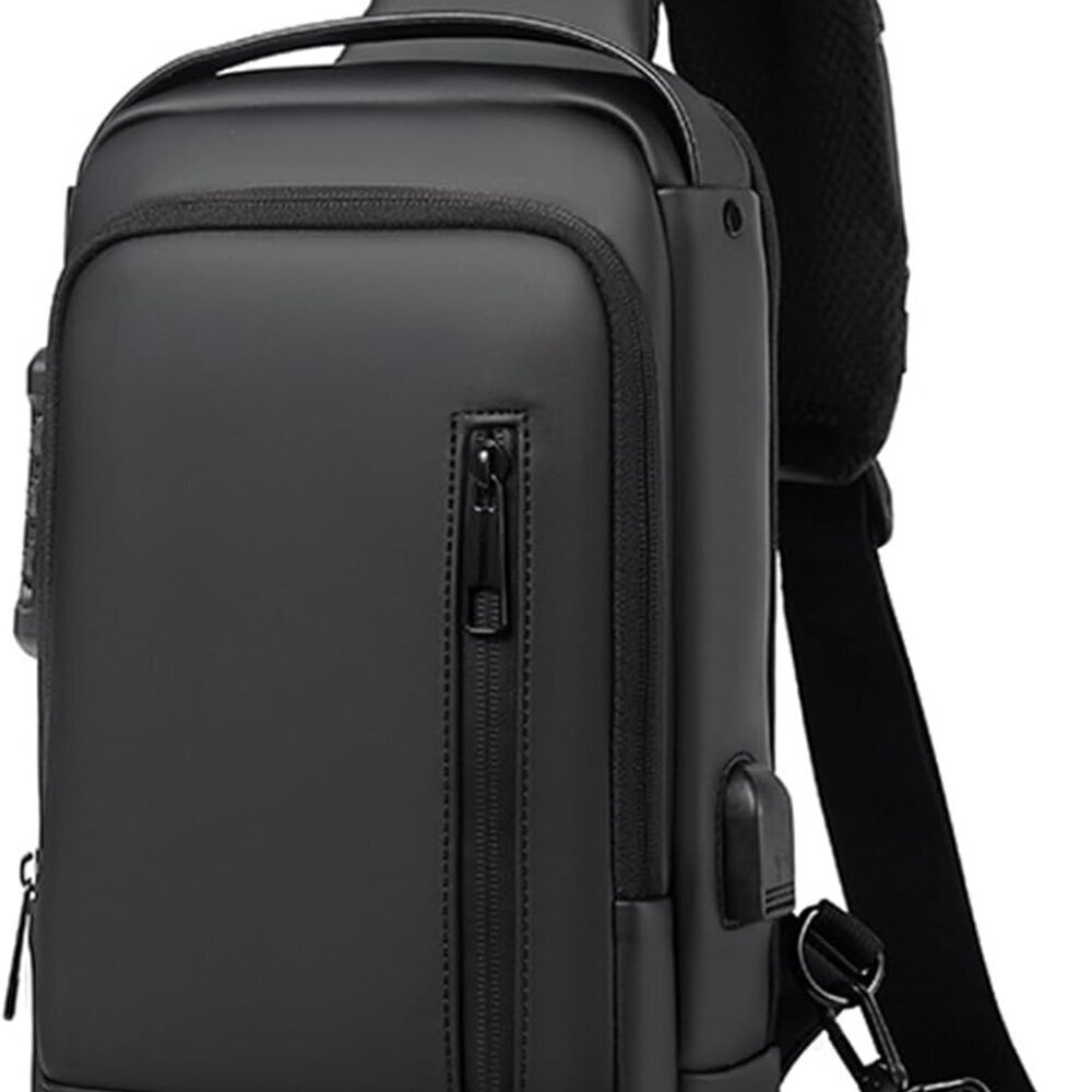 Sling Bag for Men | Anti-theft Crossbody Bag USB PU Leather Shoulder Bag Chest B